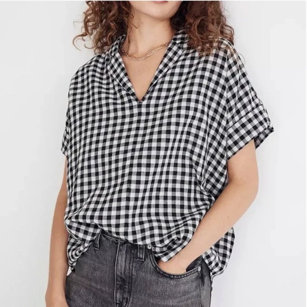 Madewell Black and White Checkered Blouse
